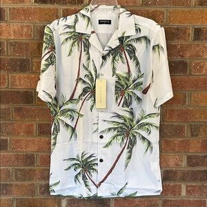 Palm-Print Short Sleeve Camp Shirt - White/Green